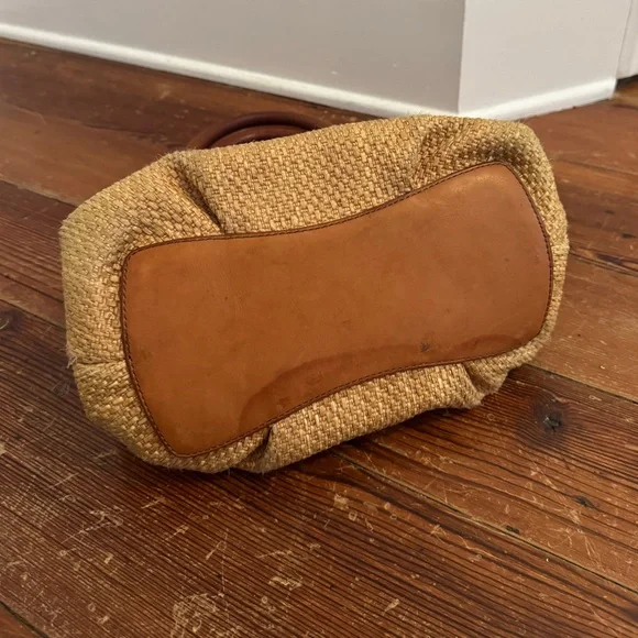 J.Crew Berkeley Small Shoulder Top Handle Straw Leather Bag Beige - Picture 6 of 12